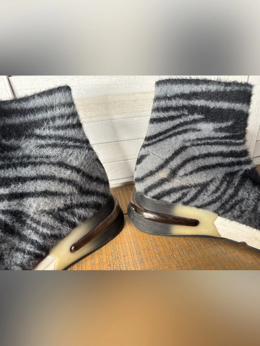 ASH Links Tiger Stripe Knit Sock Sneaker Boots Black Grey High Top Size 38 US 7.